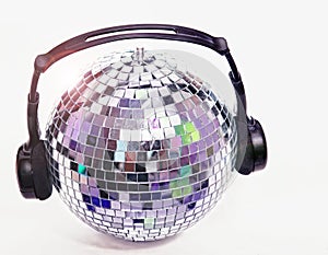 Shiny disco ball with headphones