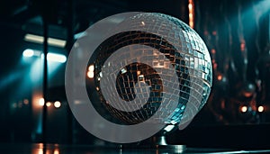 Shiny disco ball illuminates nightclub for disco dancing entertainment generated by AI