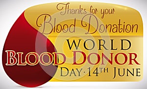 Shiny Drop and Golden Greeting Message for Blood Donor Day, Vector Illustration