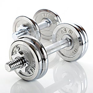 Shiny dumbbells isolated on white background photo