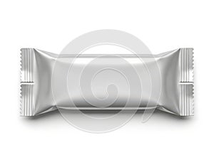 A shiny, empty foil wrapper lying flat on a white background. isolated on white background