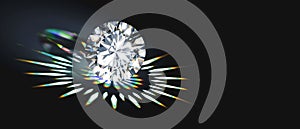 Shiny facet diamond placed on Black background with caustic light 3d rendering without AI generated