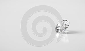 Shiny facet diamond placed on white background.3d