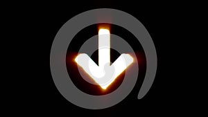 Shiny fire arrow down icon fly in center flickers with rgb spectrum colors.