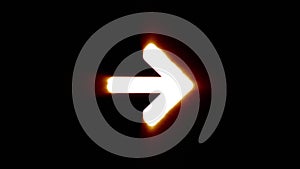 Shiny fire arrow right icon fly in center flickers with rgb spectrum colors.