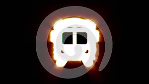 Shiny fire school bus icon fly in center flickers with rgb spectrum colors.