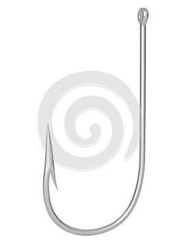 Shiny Fishing Hook isolated on white background. 3D illustration