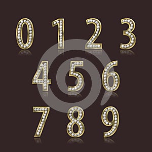 Shiny font of gold and diamond vector illustration. Luxury number set