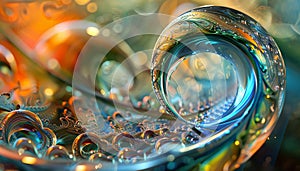 Shiny glass reflection illuminates vibrant nature in fractal photo