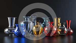 Shiny glass vases stand elegantly against black backdrop, reflecting sophistication. Ai Generated