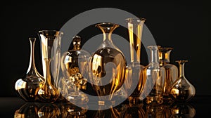 Shiny glass vases stand elegantly against black backdrop, reflecting sophistication. Ai Generated