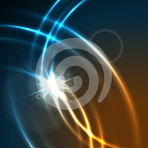 Shiny glowing abstract blue orange sci-fi background