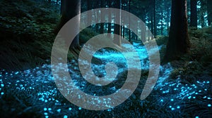 Shiny glowing magical grass in the forest