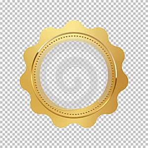 Shiny glowing round golden seal with empty space inside for text. Vector design element.