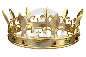 Shiny gold crown decorated with precious gems