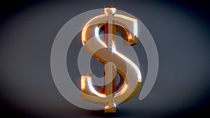 Shiny Gold 3D Dollar Sign, with grey background.