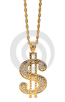 Shiny Gold dollar necklace isolated on white