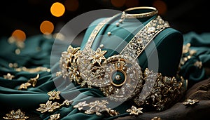 Shiny gold jewelry, elegant necklace, luxurious bracelet, glamorous women generated by AI