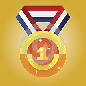 Shiny gold medal with number one