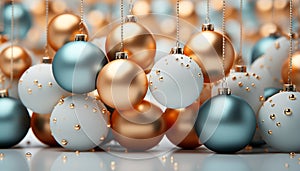 Shiny gold ornament brings joy to Christmas celebration indoors generated by AI