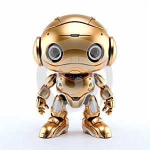 Shiny Gold Robot With Strong Facial Expression On White Background