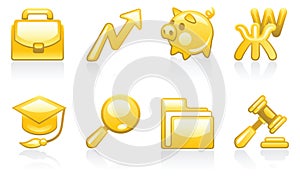 Shiny gold set of business icons