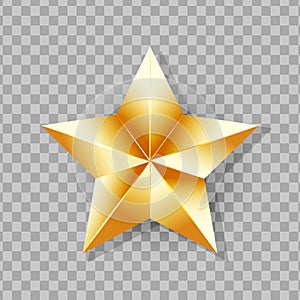 Shiny Gold Star isolated on transparent background.