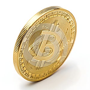 Golden Bitcoin isolated on white background photo