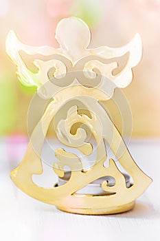 Shiny Golden Christmas Angel Candle Holder Burning Flame Confetti Lights Flare Greeting Card