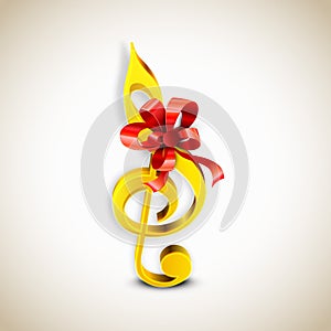 Shiny golden g-clef with ribbon.