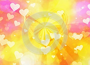 Shiny golden hearts on sunshine backgrounds