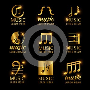 Shiny golden music vector logos set