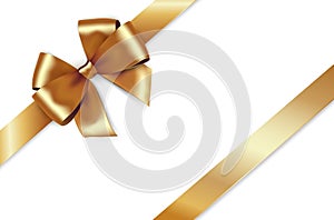 Shiny golden satin ribbon. Vector gold bow for design discount card