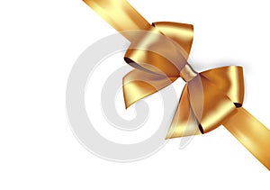 Shiny golden satin ribbon. Vector gold bow for design discount card