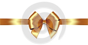 Shiny golden satin ribbon. Vector isolate gold bow