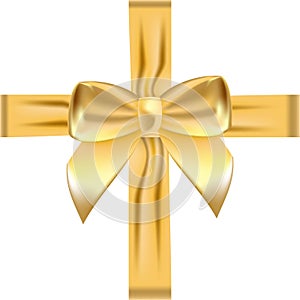 Shiny golden satin ribbon . Vector isolate gold bow for design greeting and discount card