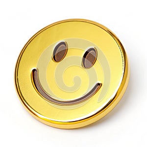 Golden Smiley Face isolated on white background photo