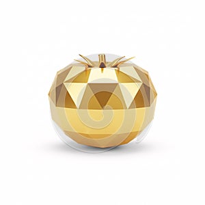 A shiny golden tomato with a geometric pattern