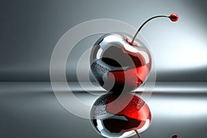 Shiny Gray Background Red Cherry. Generative AI photo