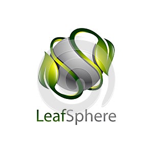 Shiny green Leaf sphere logo concept design template