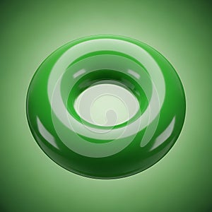 Shiny green torus shape isolated on white background