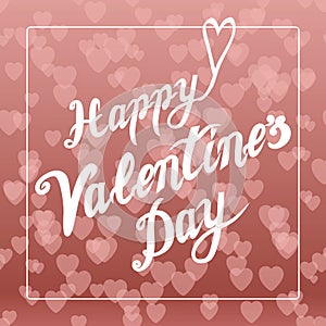 Shiny hearts bokeh Valentine day background. Romantic card. Lettering element