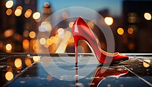 Shiny high heels reflect glamour and elegance in city nightlife generated by AI