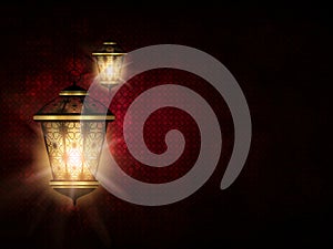 Shiny lantern over dark eid al fitr background