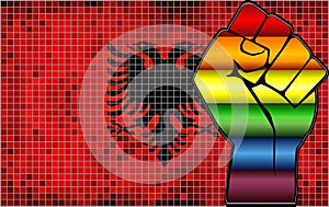 Shiny LGBT Protest Fist on a Albania Flag