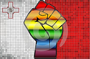 Shiny LGBT Protest Fist on a Malta Flag