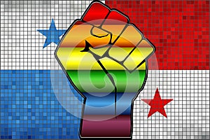 Shiny LGBT Protest Fist on a Panama Flag