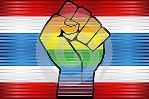 Shiny LGBT Protest Fist on a Thailand Flag