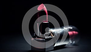 Shiny lipstick bottle reflects elegance and femininity in still life generated by AI