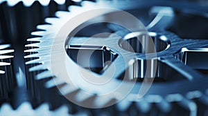 Shiny machine gears in focus. Metallic gears and cogs